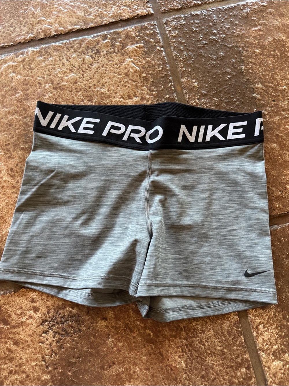 Nike Pro Light Gray Women's Athletic Shorts with Black Waistband